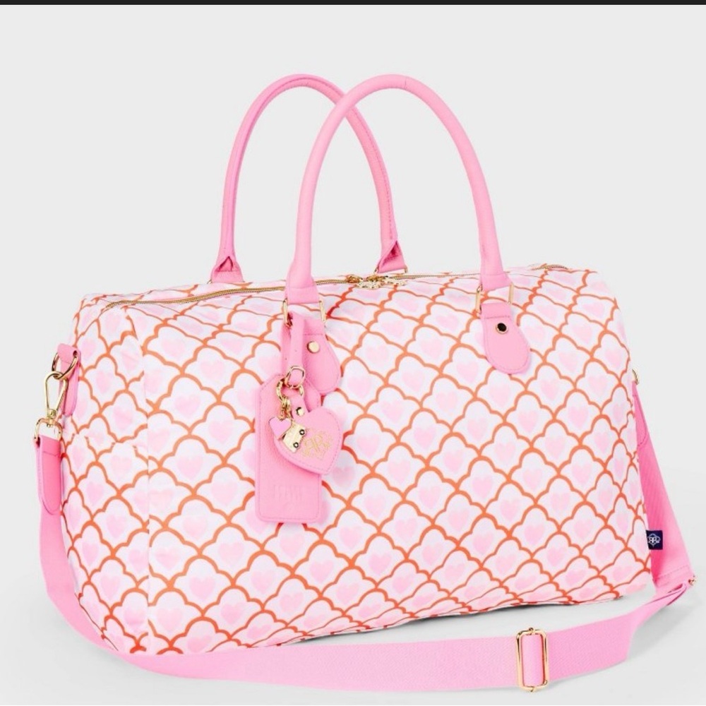 Roller rabbit geo hearts softside duffel bag pink